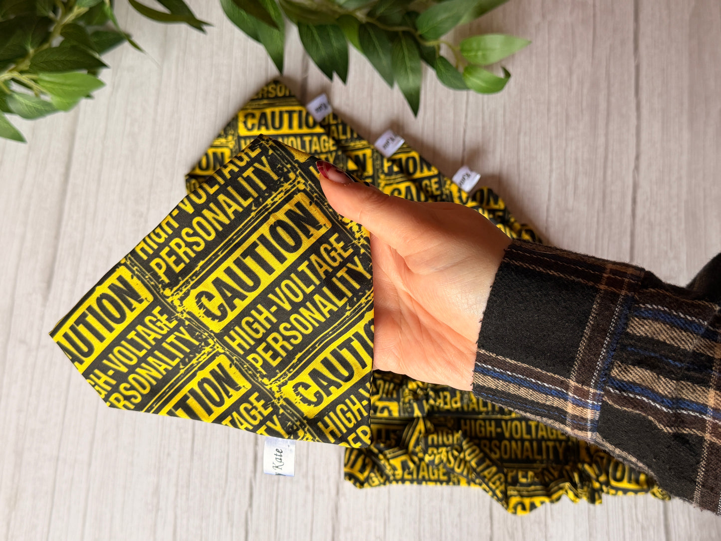 Cotton Pet Scrunchie Bandana - Caution High-voltage personality