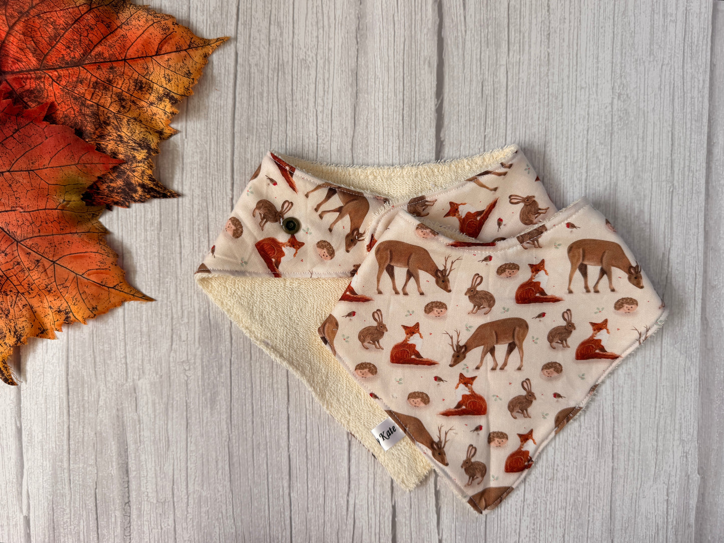 Cotton & Terry Towelling Baby Bibs - Woodland Adventure
