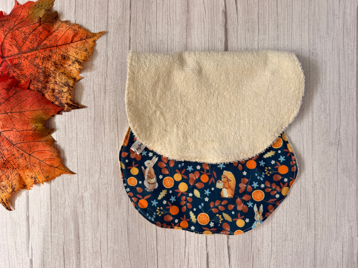 Cotton & Terry Towelling Baby Burping Cloth - Autumn Peter Rabbit & friends