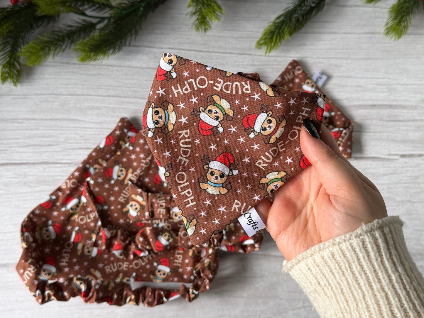 Cotton Pet Scrunchie Bandana - Rude-olph