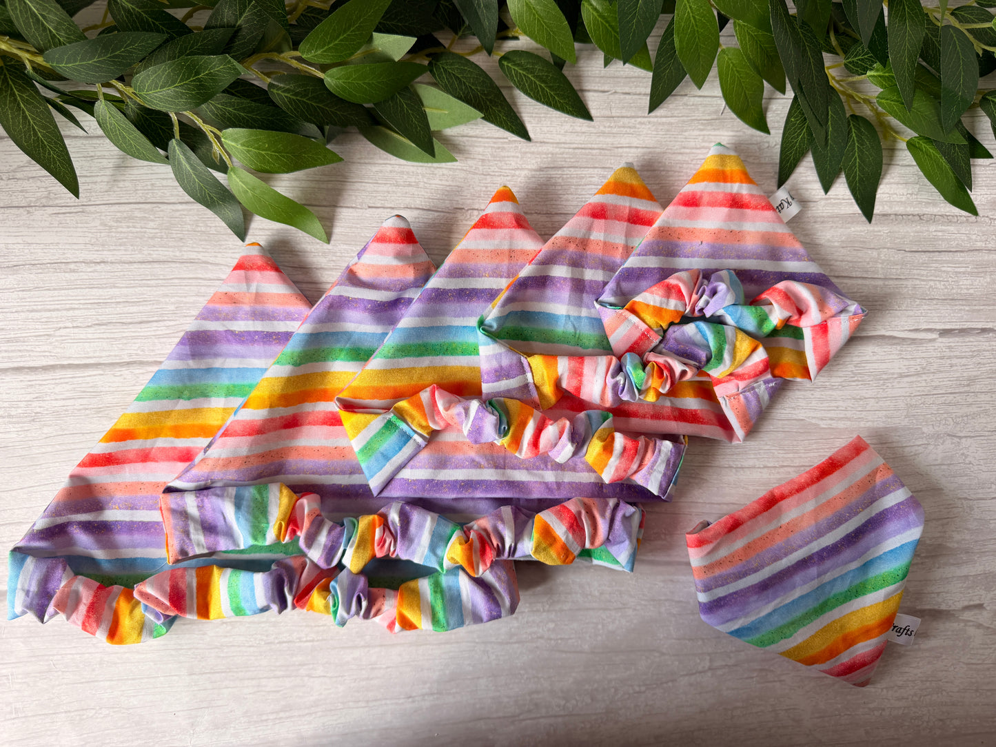 Cotton Pet Scrunchie Bandana - Pastel Rainbow Stripes