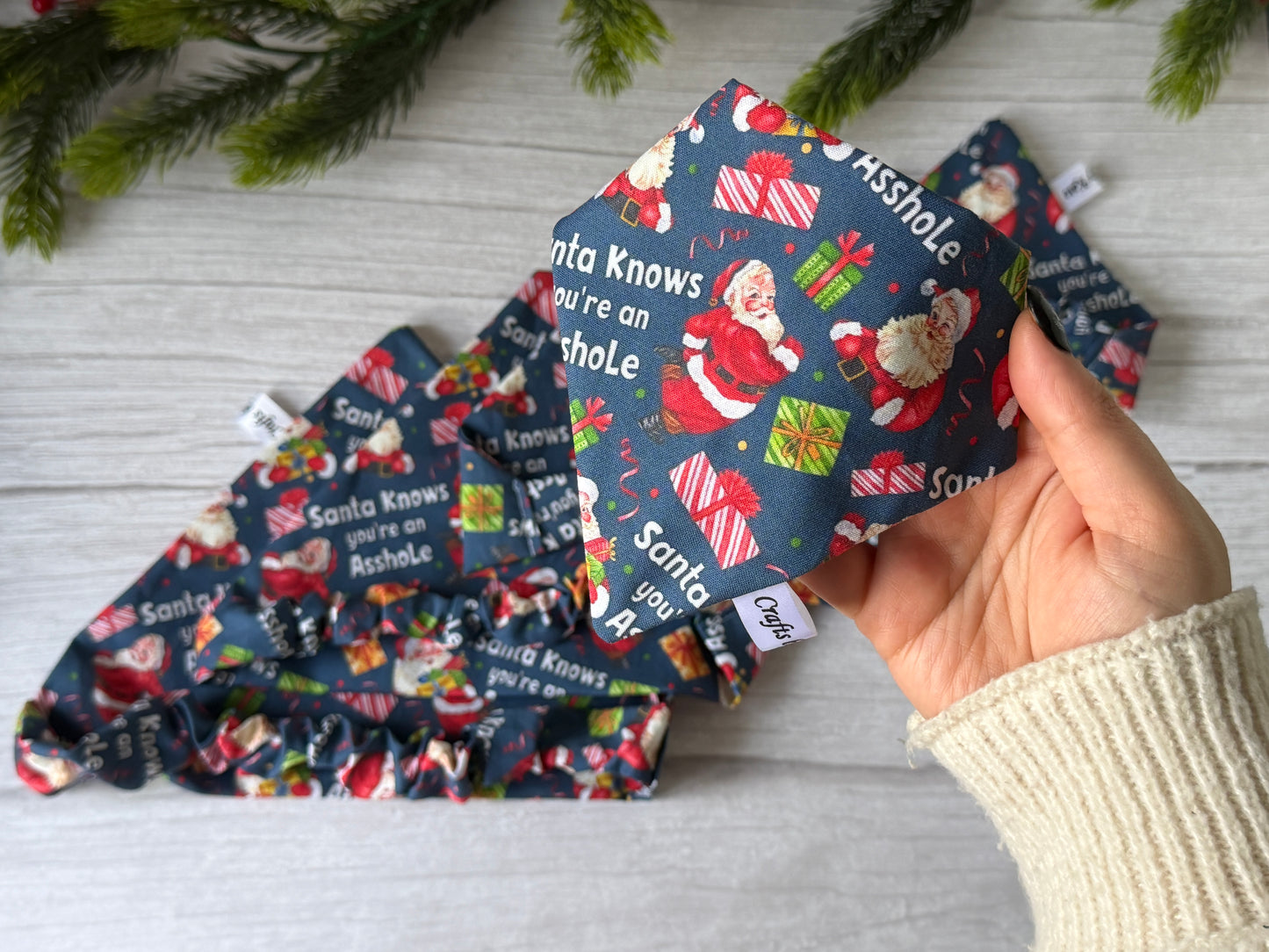 Cotton Pet Scrunchie Bandana - Santa knows