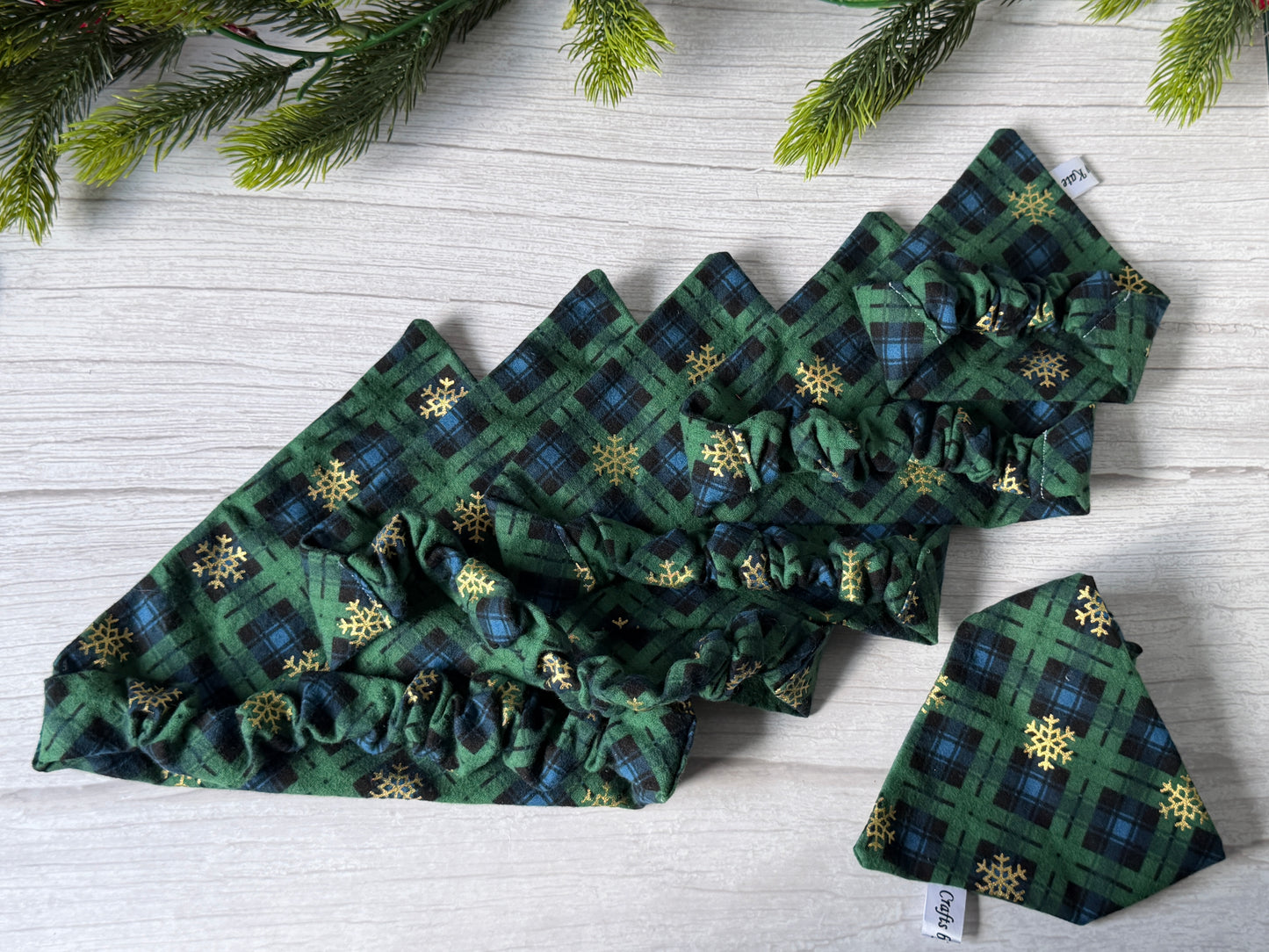 Cotton Pet Scrunchie Bandana - Green/Blue tartan