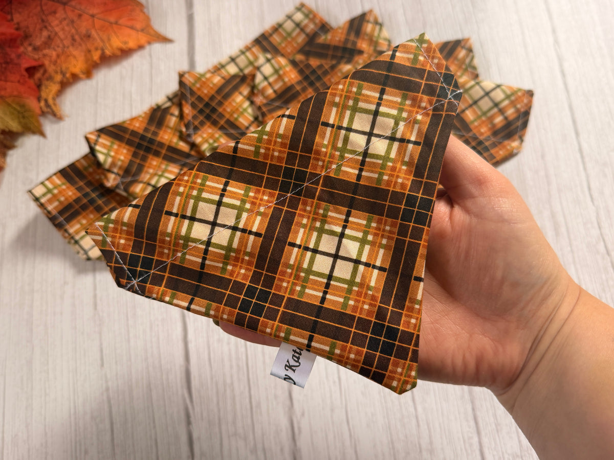 Cotton Pet Bandana with collar attachment - Autumn Tartan
