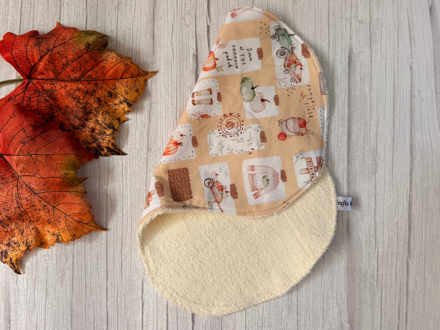 Cotton & Terry Towelling Baby Burping Cloth - Pumpkin Season