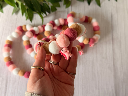 PomPom Pet Collar - Pink Dino