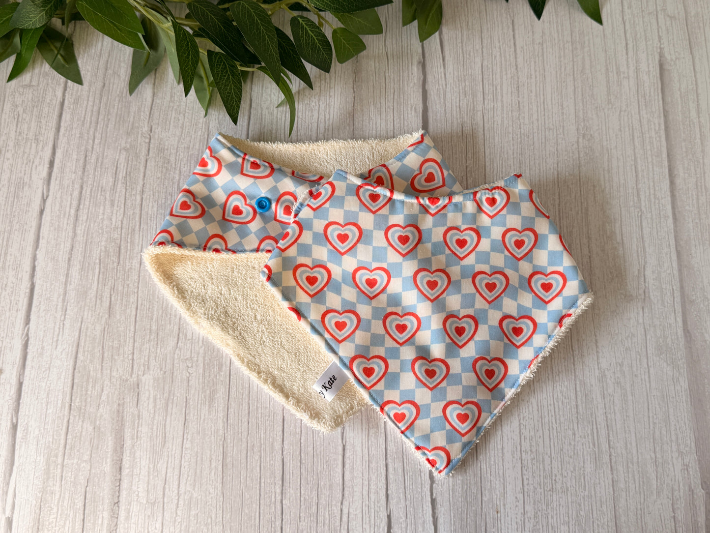 Cotton & Terry Towelling Baby Sets - Gingham Hearts