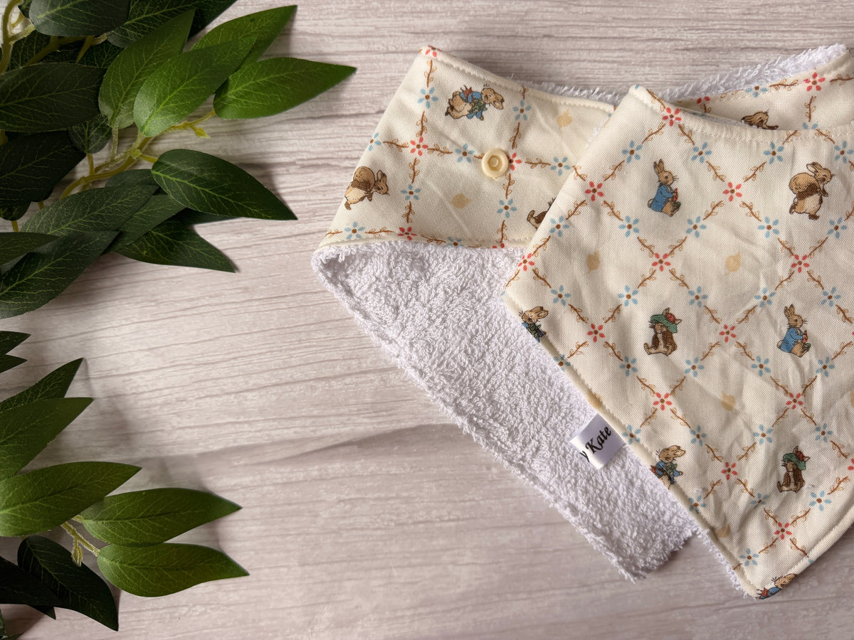 Cotton & Terry Towelling Baby Bibs - Peter Rabbit & Friends