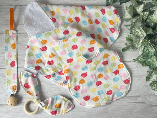 Cotton & Terry Towelling Baby Sets - Rainbow Elephant