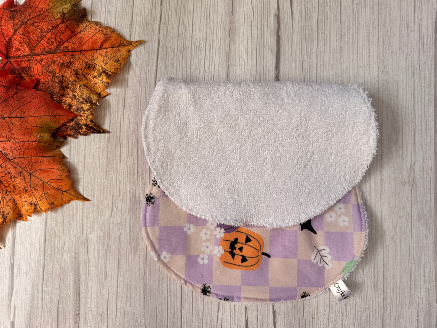 Cotton & Terry Towelling Baby Burping Cloth - Halloween Picnic