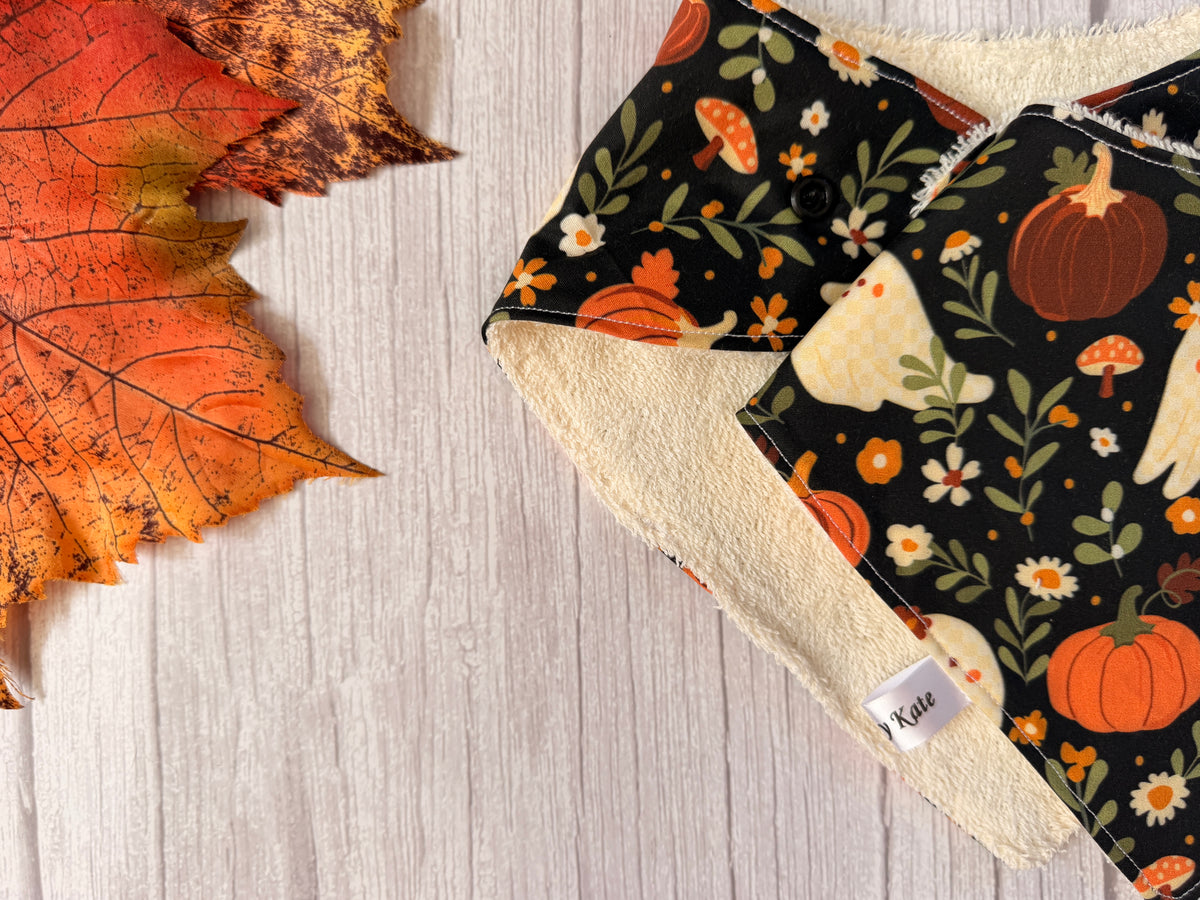 Cotton & Terry Towelling Baby Bibs - Pumpkins & Ghosts