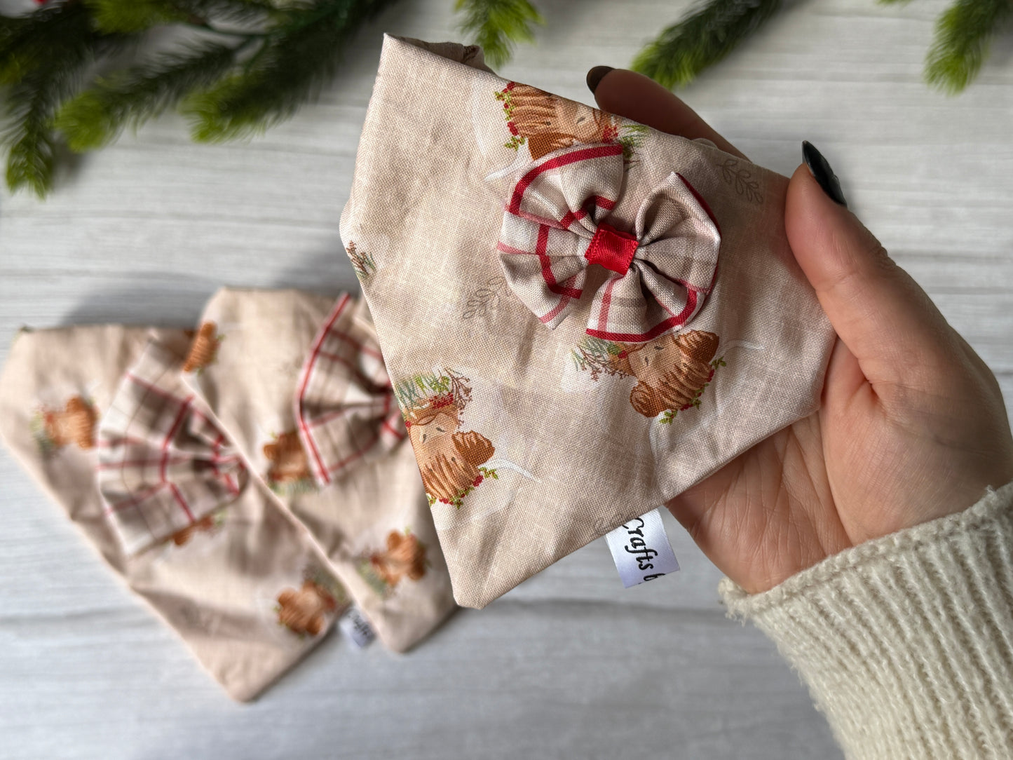 Cotton Pet Scrunchie Bandana - Festive Highland Cow
