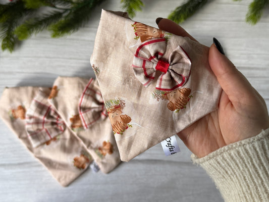 Cotton Pet Scrunchie Bandana - Festive Highland Cow