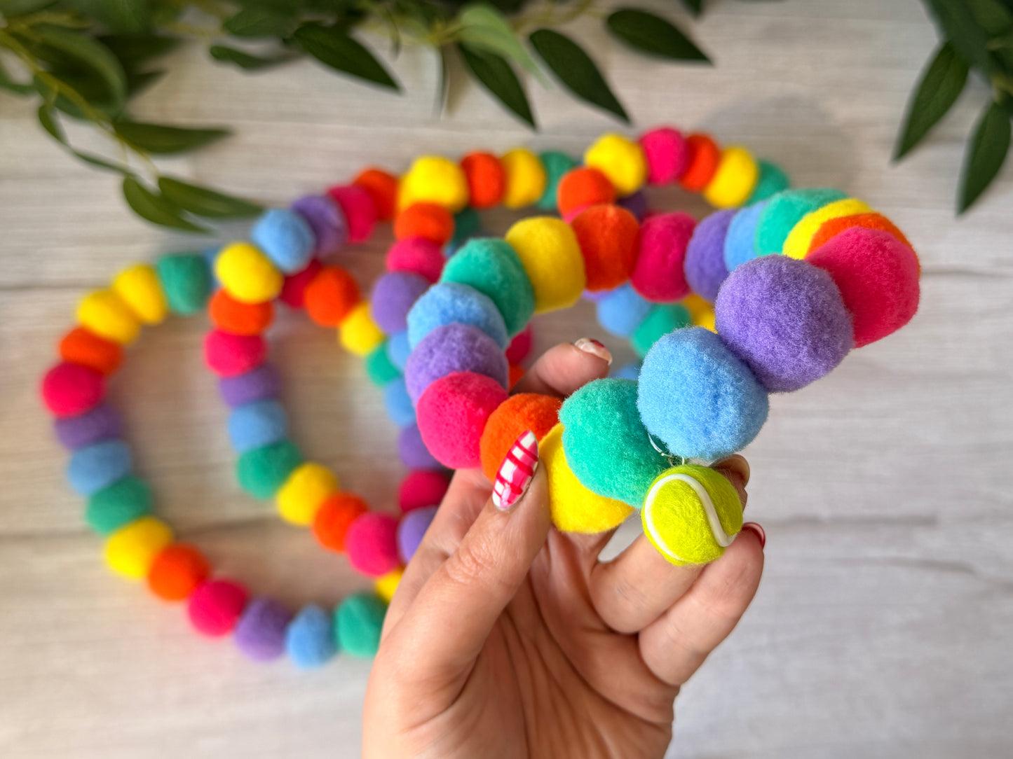 PomPom Pet Collar - Rainbow Tennis Obsessed