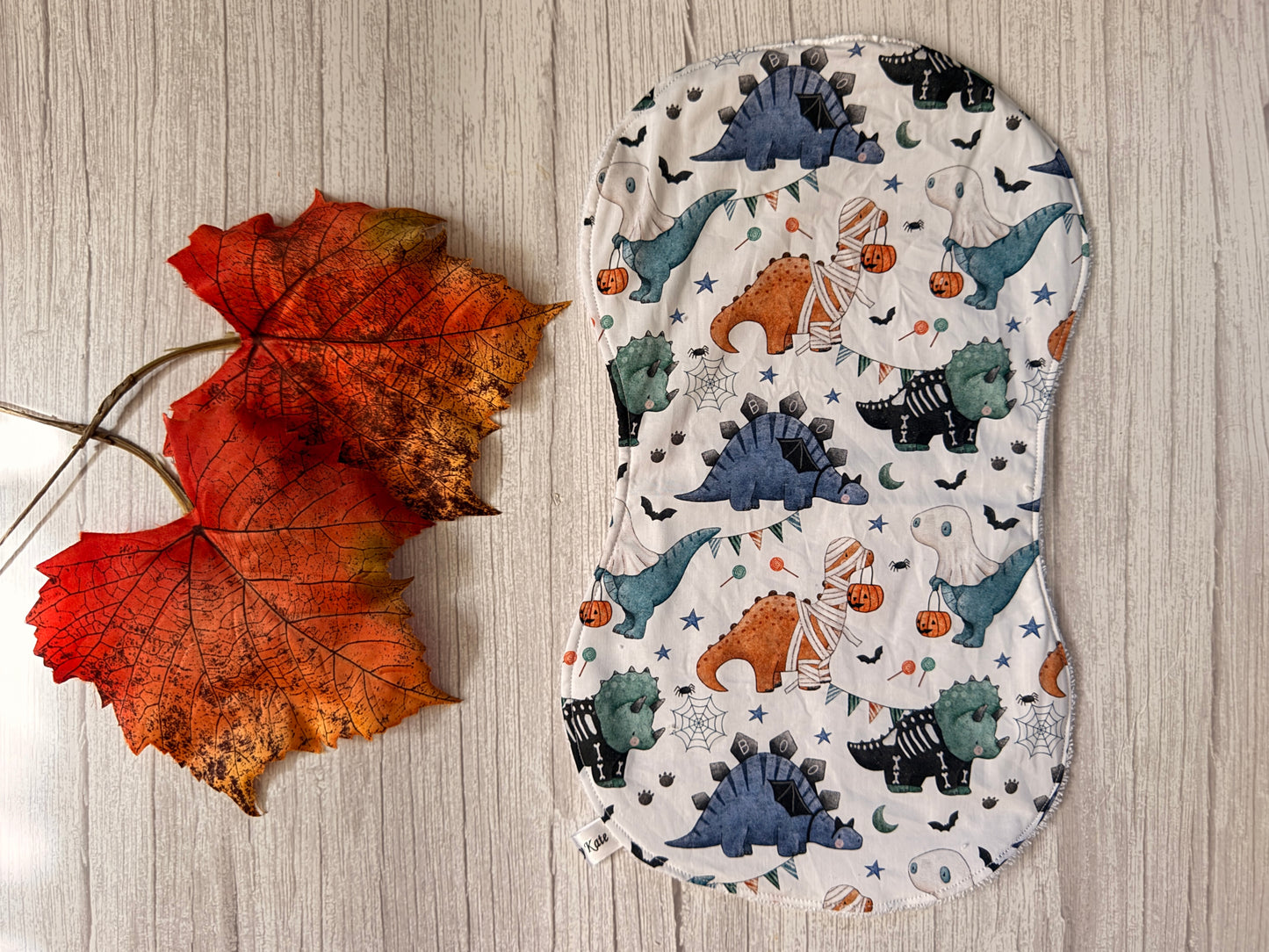 Cotton & Terry Towelling Baby Burping Cloth - Dino Halloween