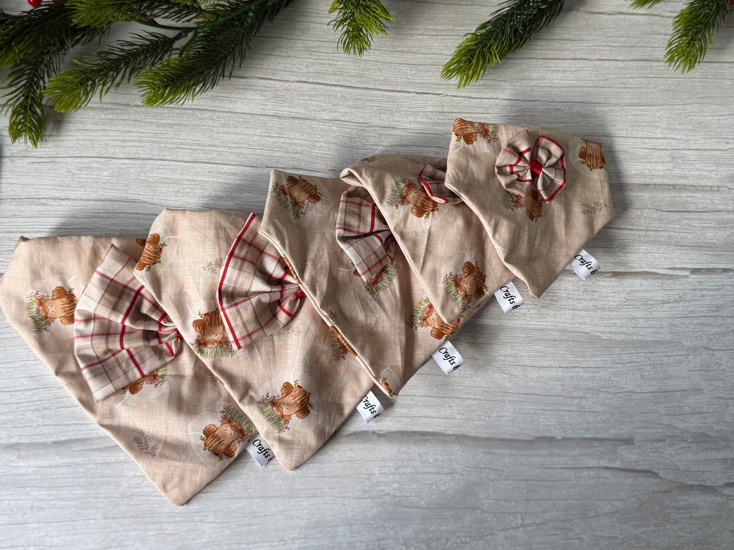 Cotton Pet Scrunchie Bandana - Festive Highland Cow