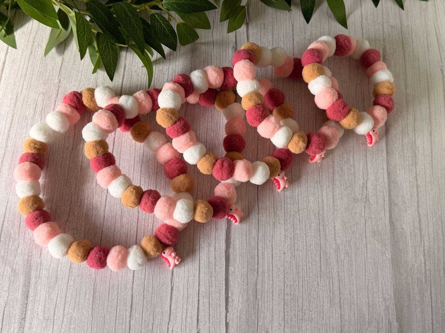 PomPom Pet Collar - Pink Dino