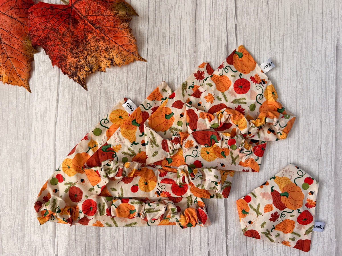 Cotton Pet Scrunchie Bandana - Pumpkin Season
