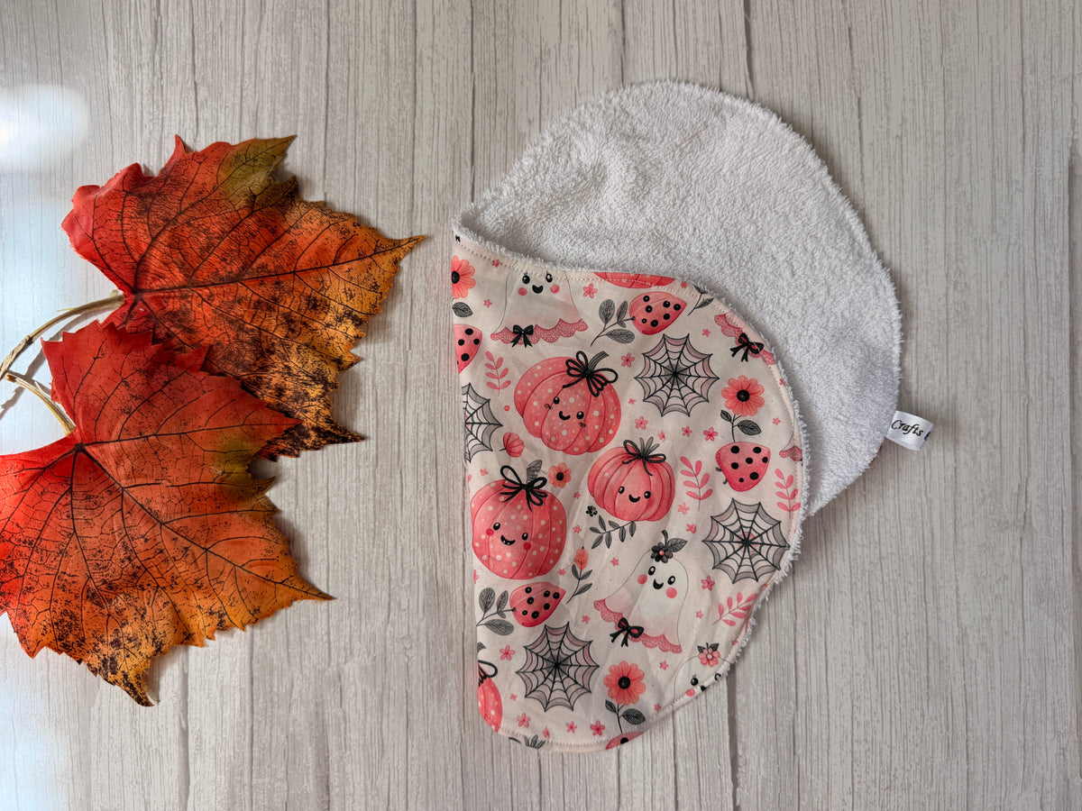 Cotton & Terry Towelling Baby Burping Cloth - Pink Halloween