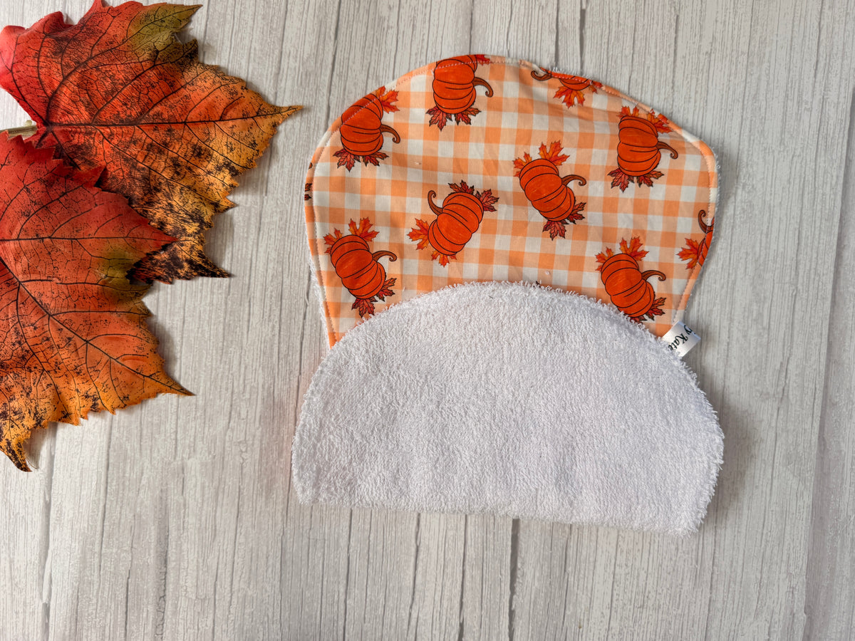 Cotton & Terry Towelling Baby Burping Cloth - Pumpkin Gingham￼