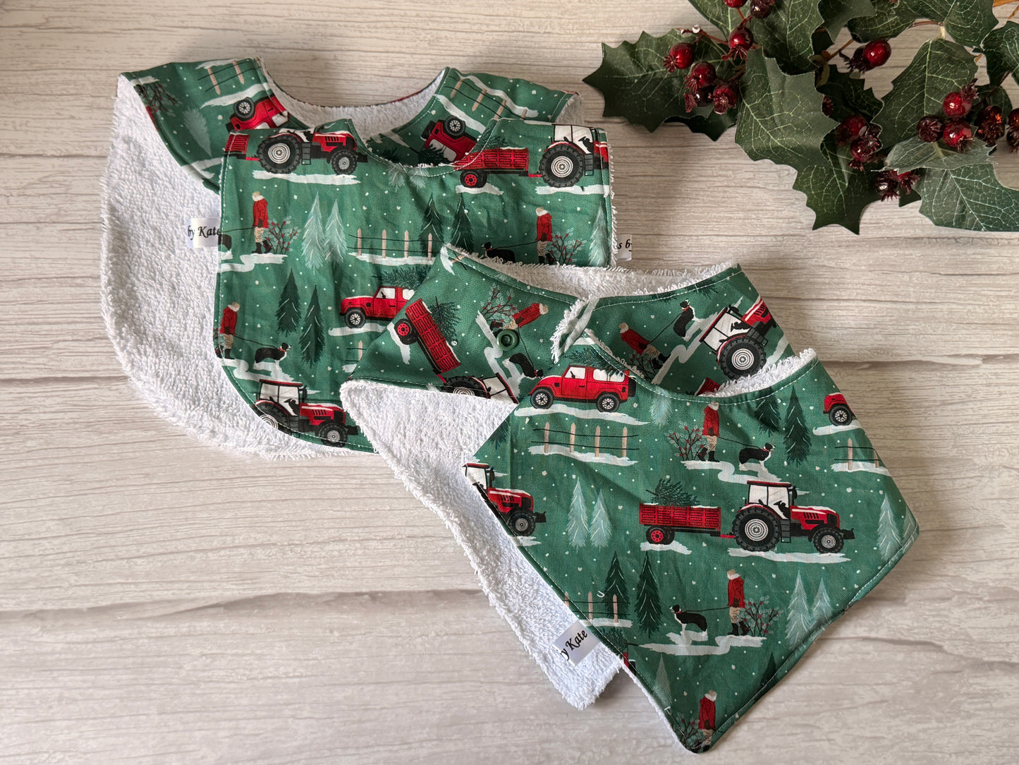 Cotton & Terry Towelling Baby Sets - Christmas Tractor