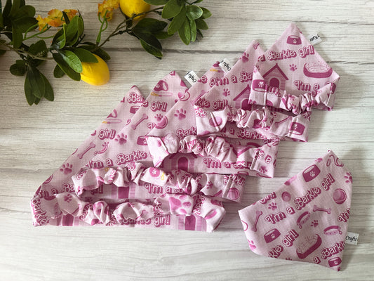 Cotton Pet Scrunchie Bandana - I’m a Barkie Girl!