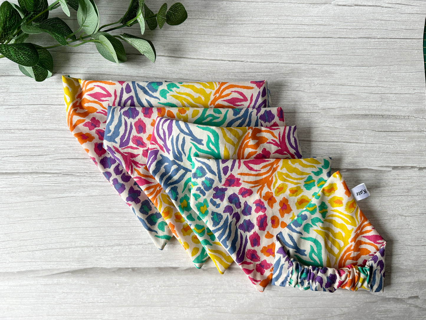 Cotton Pet Scrunchie Bandana - Rainbow White Tiger Print