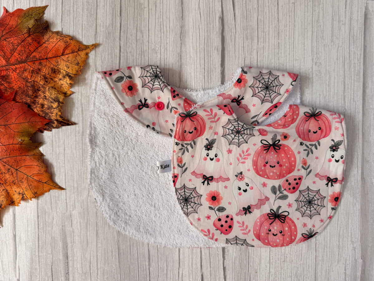 Cotton & Terry Towelling Baby Bibs - Pink Halloween
