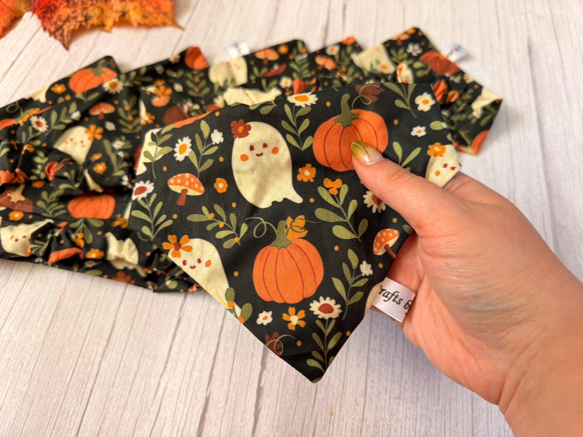 Cotton Pet Scrunchie Bandana - Pumpkin & Ghosts