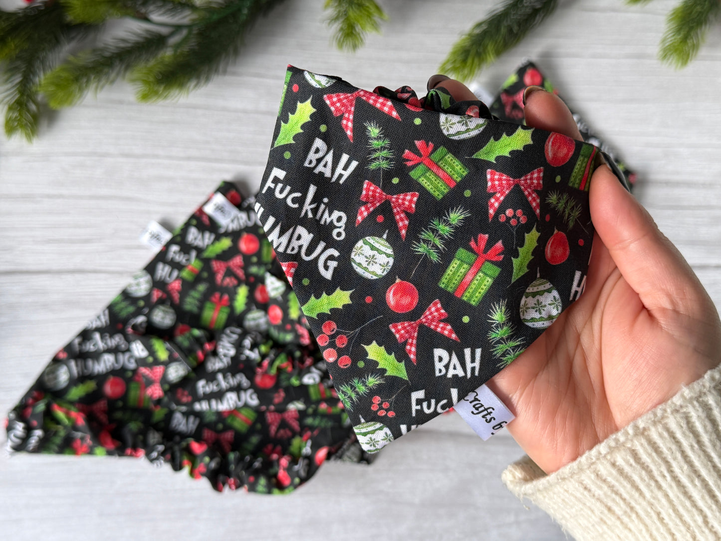 Cotton Pet Scrunchie Bandana - Bah F***ing Humbug