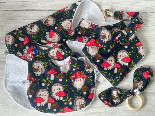 Cotton & Terry Towelling Baby Sets - Mushroom Hedgehogs