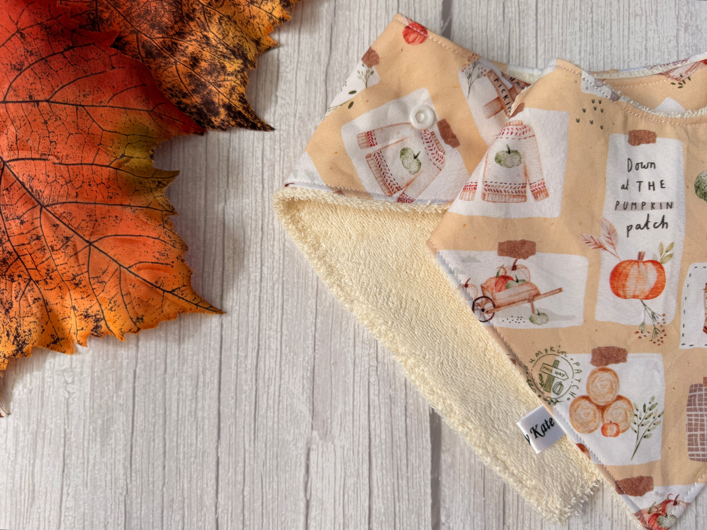 Cotton & Terry Towelling Baby Bibs - Pumpkin Season