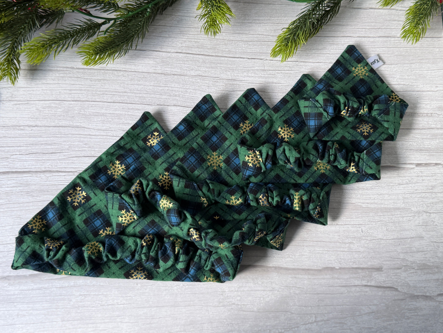 Cotton Pet Scrunchie Bandana - Green/Blue tartan
