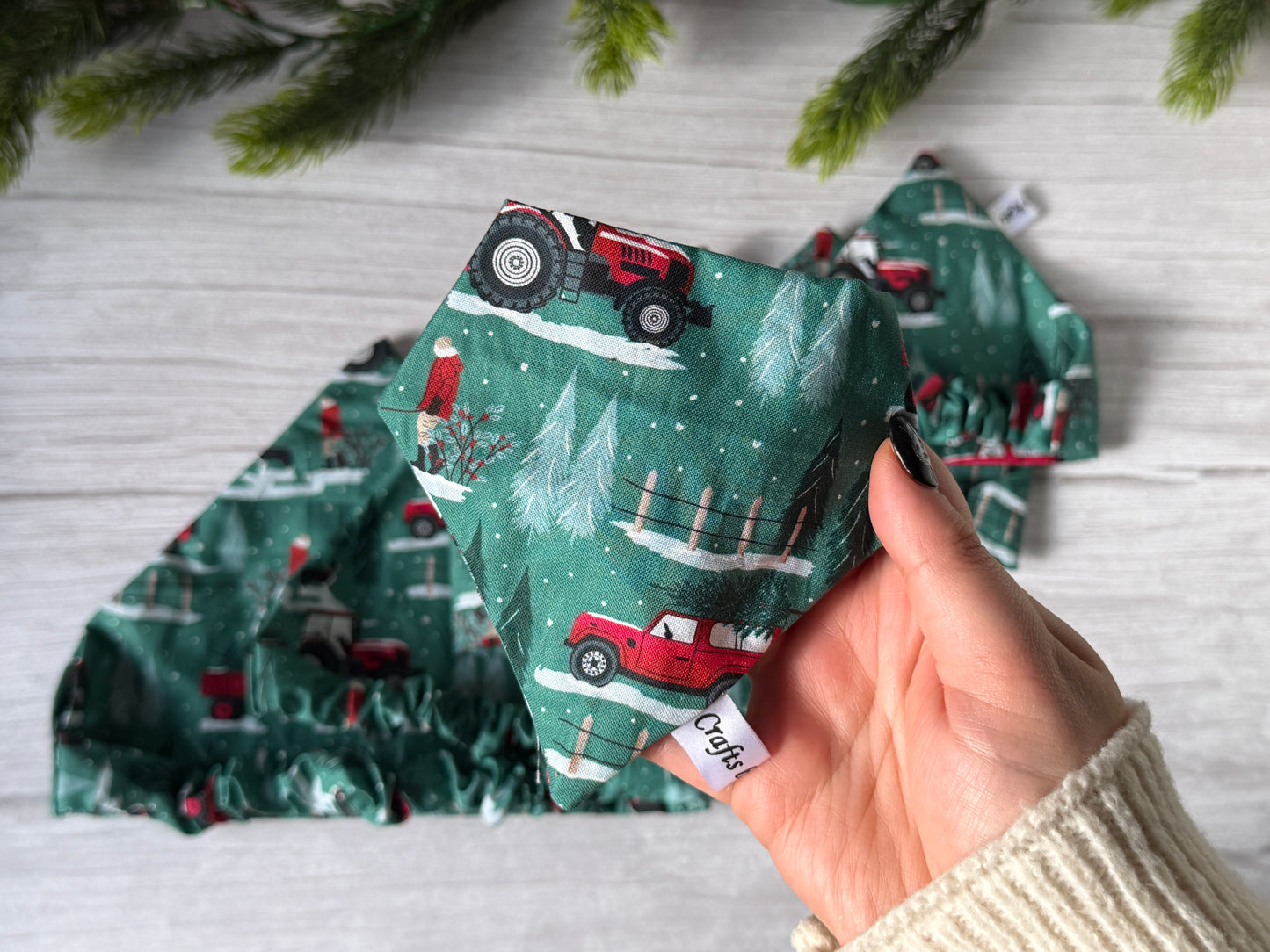 Cotton Pet Scrunchie Bandana - Christmas Farm