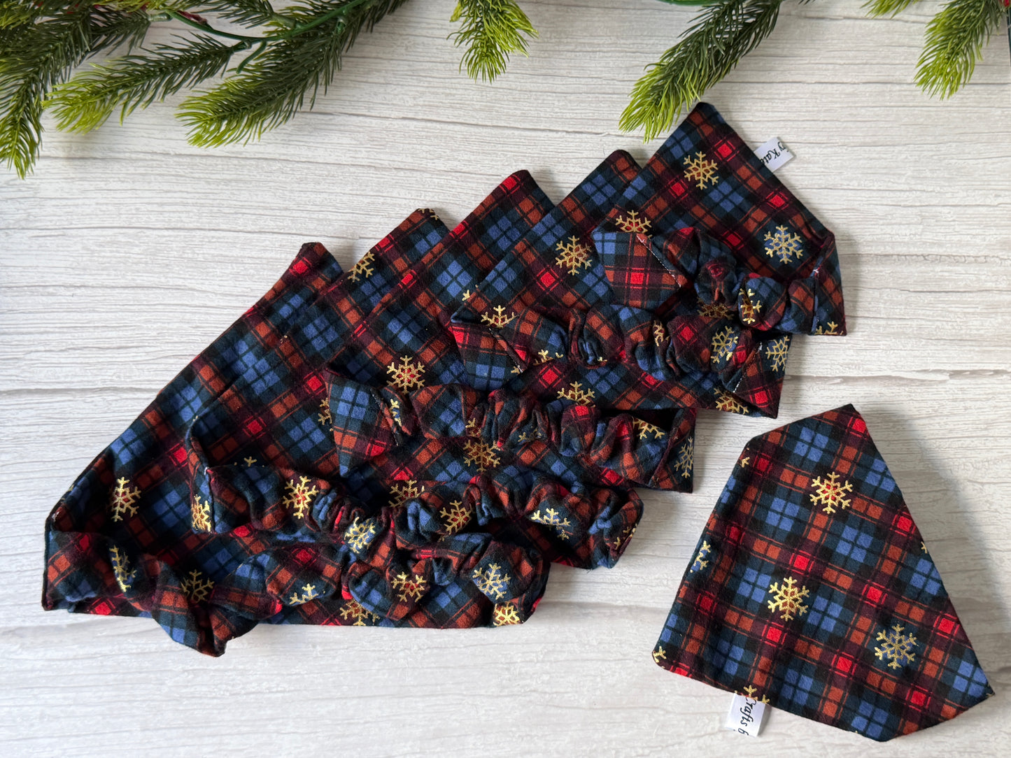 Cotton Pet Scrunchie Bandana - Blue/Red tartan