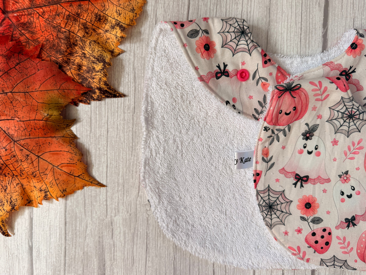 Cotton & Terry Towelling Baby Bibs - Pink Halloween