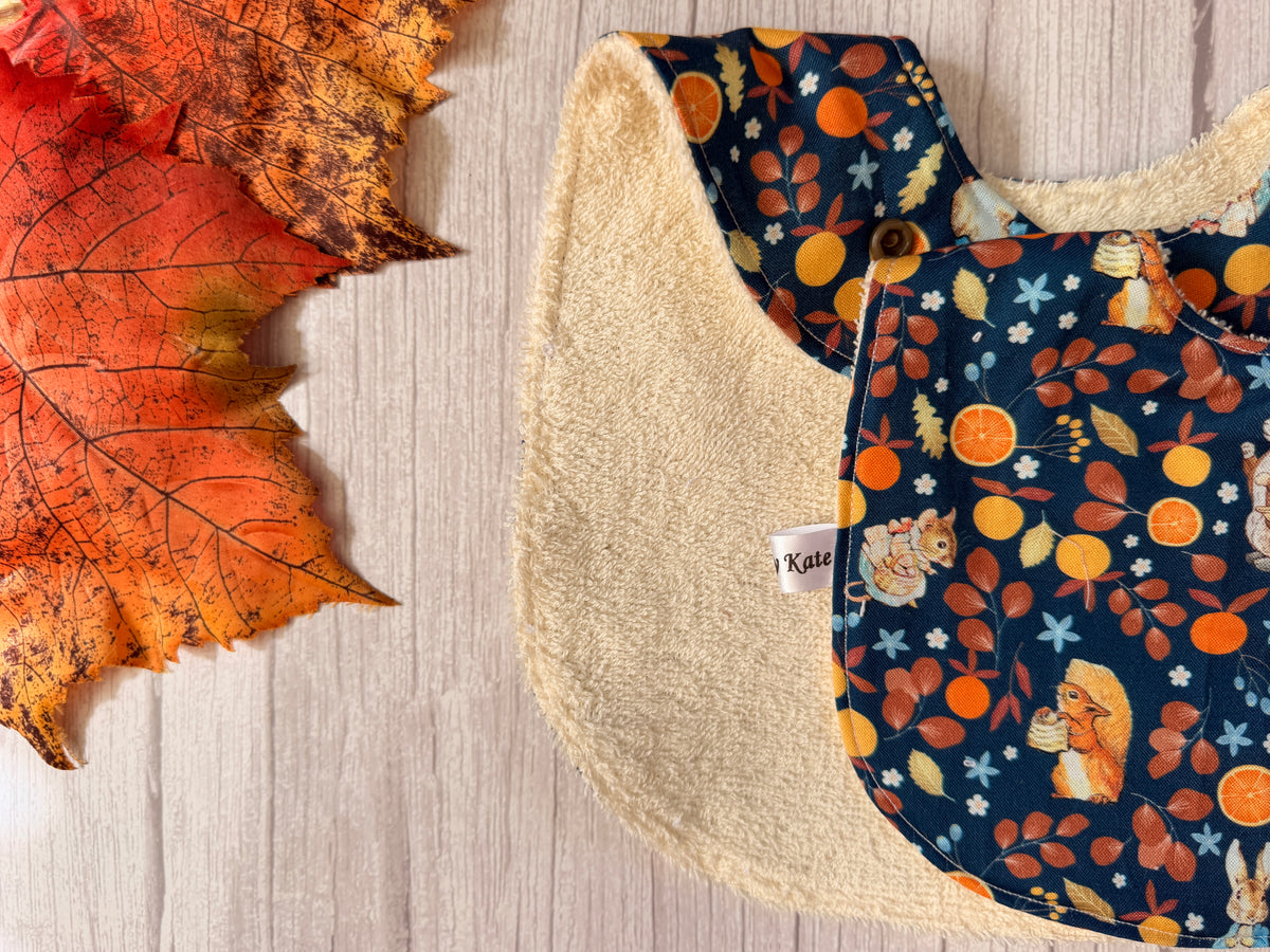 Cotton & Terry Towelling Baby Bibs - Autumn Peter Rabbit & friends