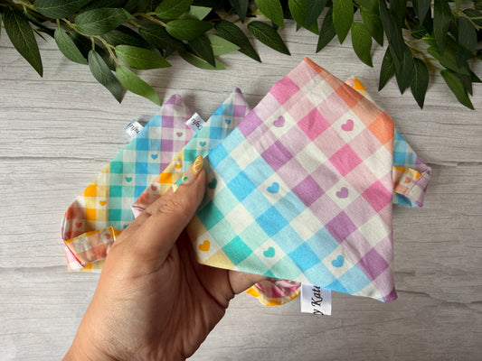 Cotton Pet Scrunchie Bandana - Rainbow Gingham