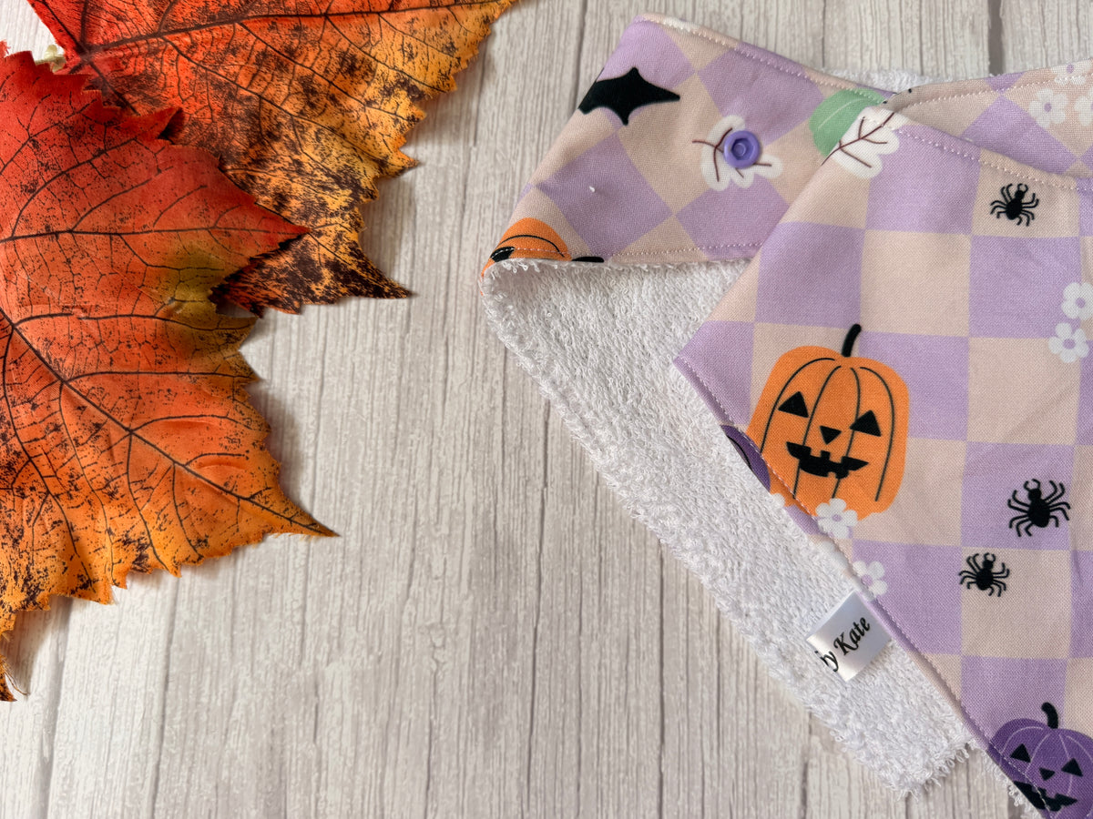 Cotton & Terry Towelling Baby Bibs - Halloween Picnic