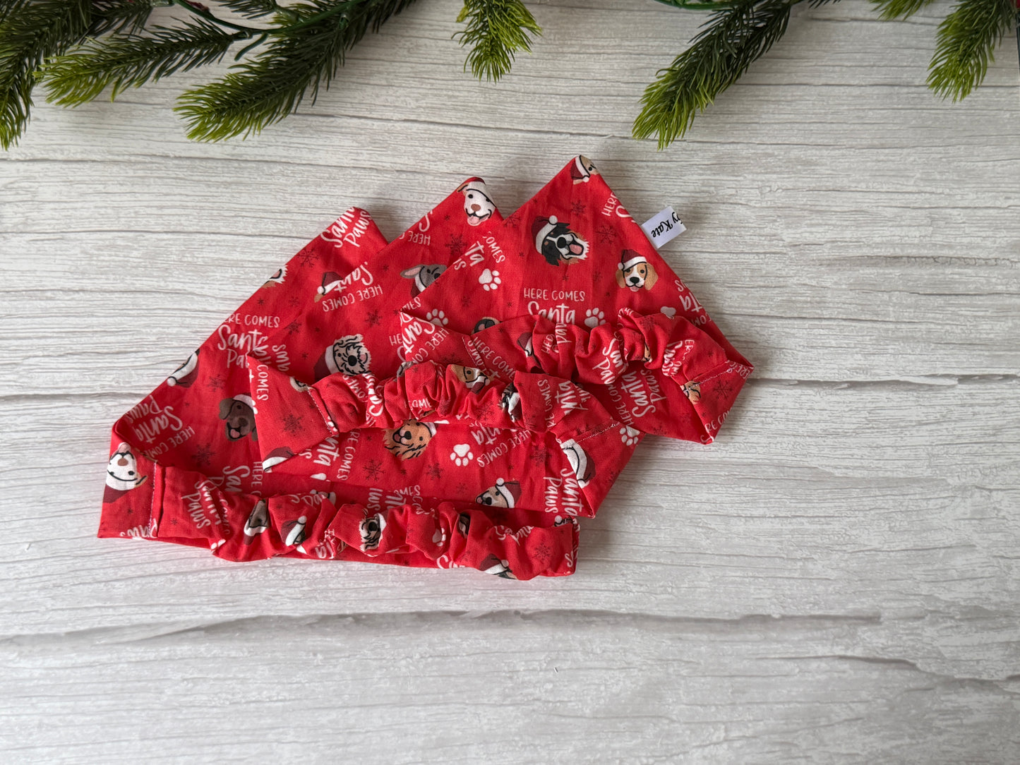 Cotton Pet Scrunchie Bandana - Here comes Santa Paws
