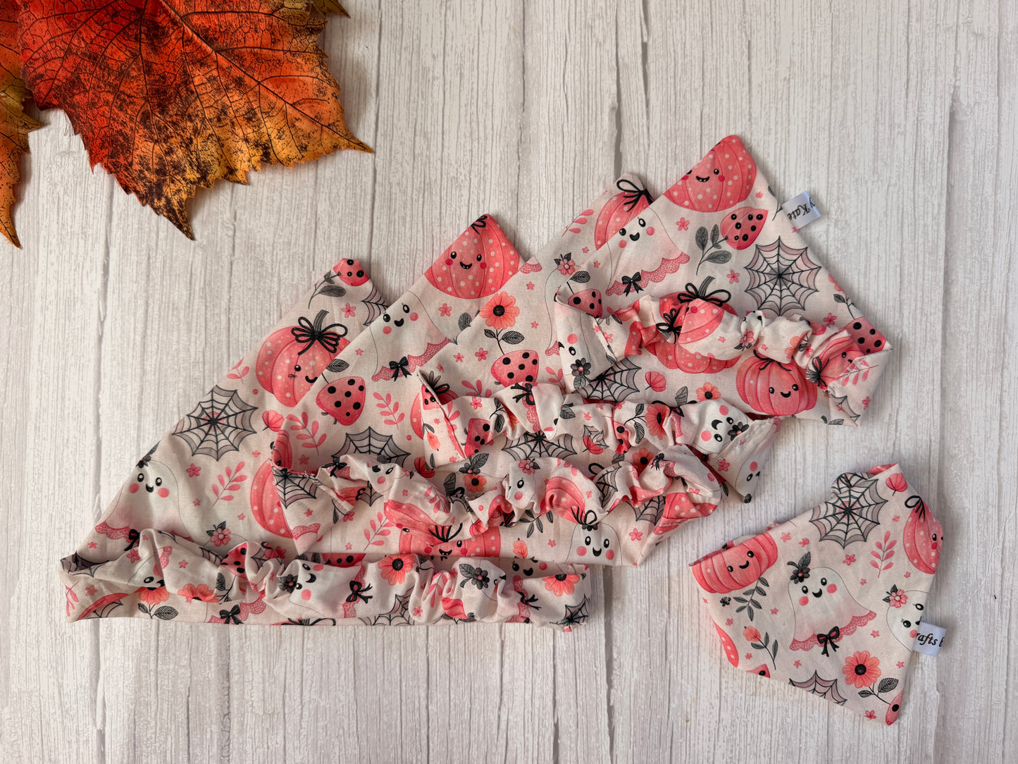 Cotton Pet Scrunchie Bandana - Pink Halloween