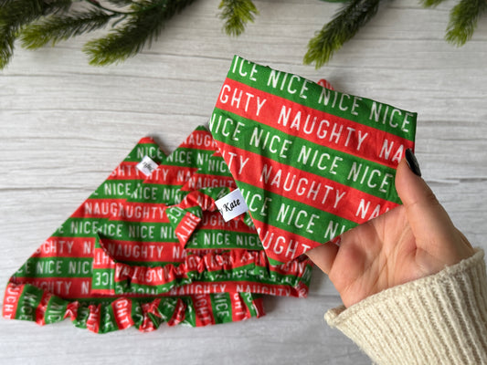 Cotton Pet Scrunchie Bandana - Naughty/Nice