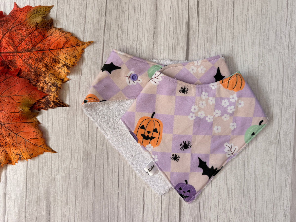 Cotton & Terry Towelling Baby Bibs - Halloween Picnic