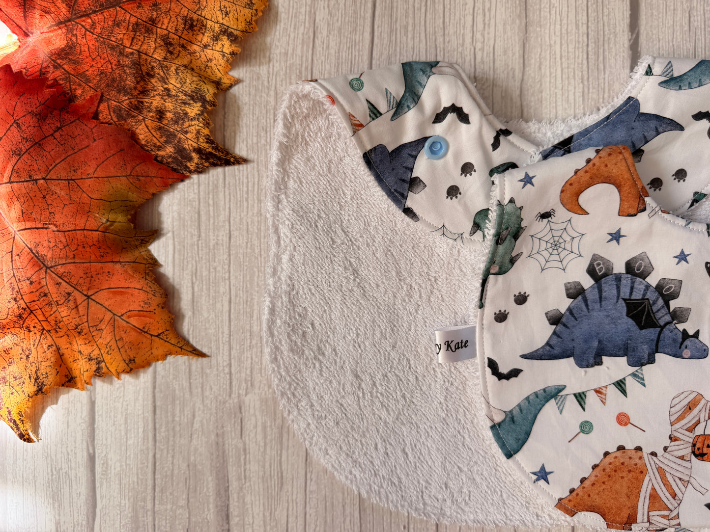 Cotton & Terry Towelling Baby Bibs - Dino Halloween