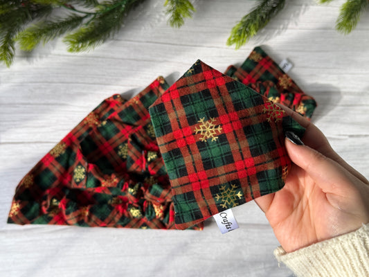 Cotton Pet Scrunchie Bandana - Green/Red tartan