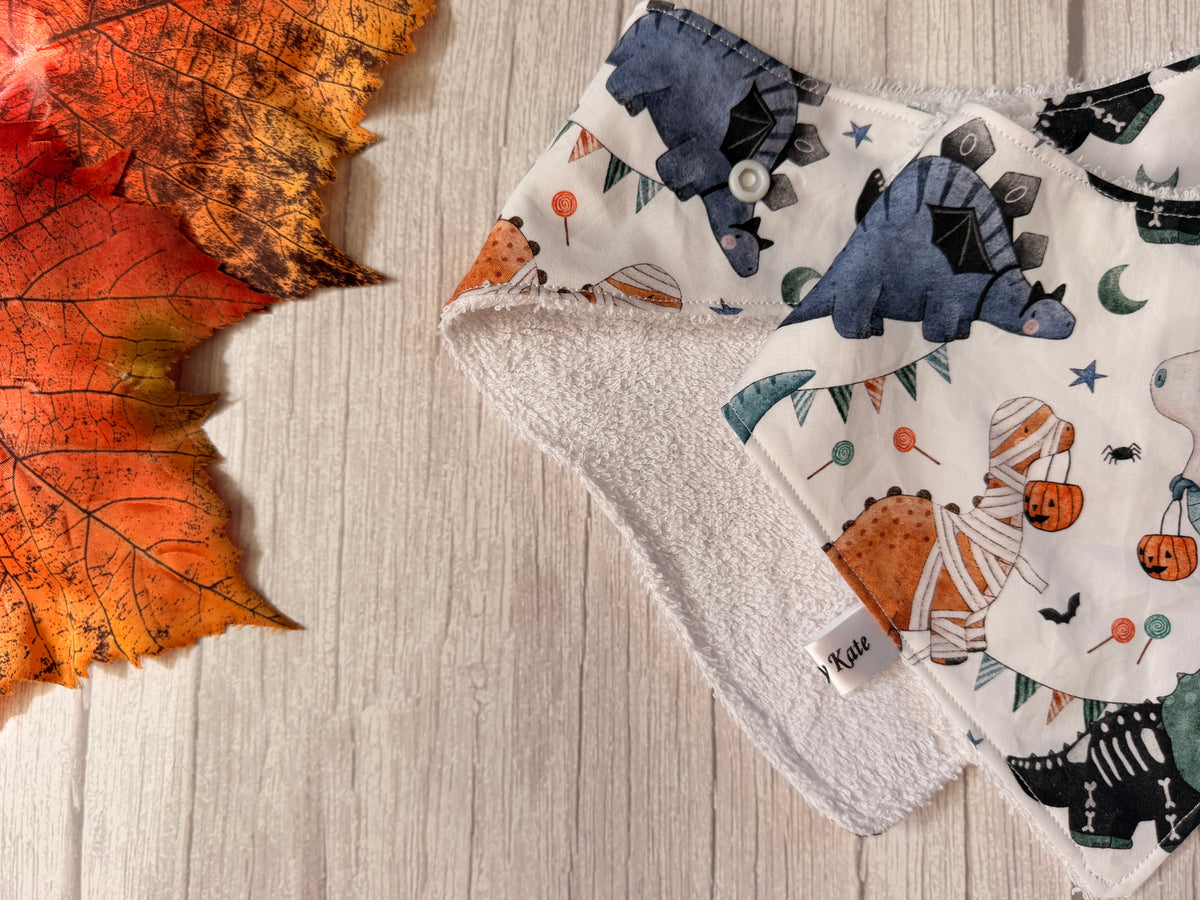 Cotton & Terry Towelling Baby Bibs - Dino Halloween