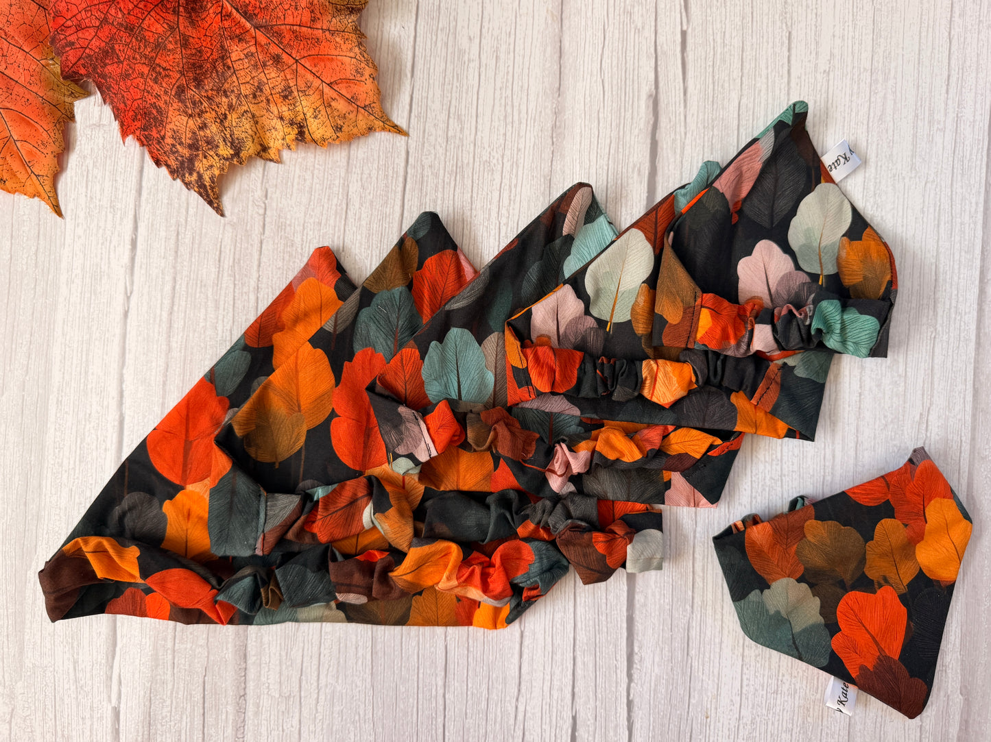 Cotton Pet Scrunchie Bandana - Autumn trees