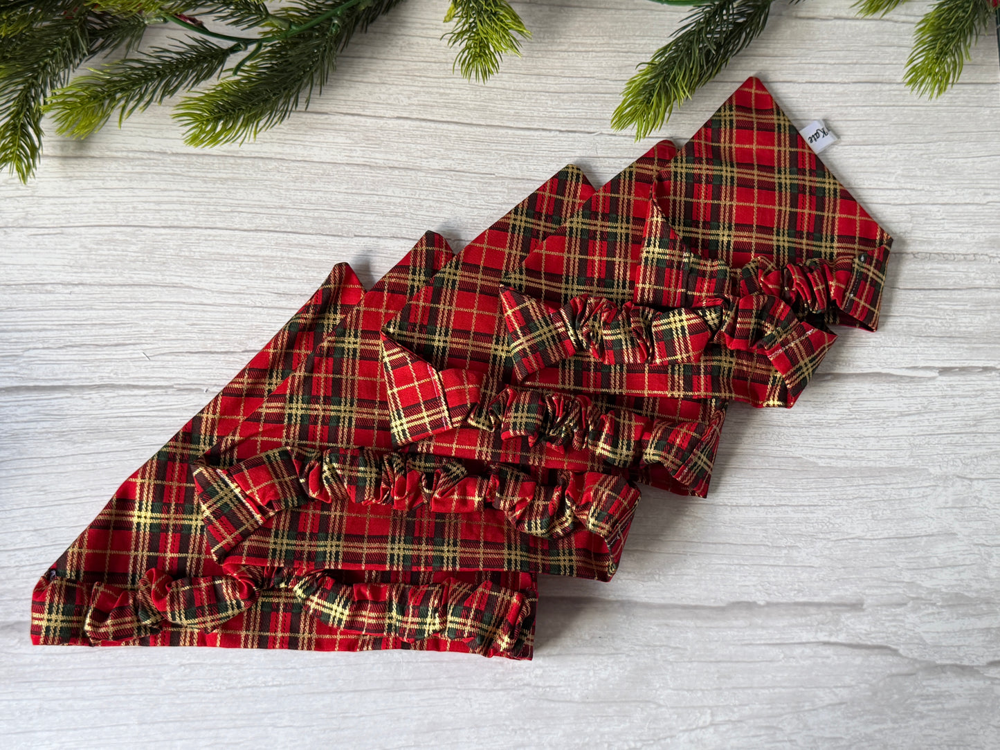 Cotton Pet Scrunchie Bandana - Gold/Red tartan