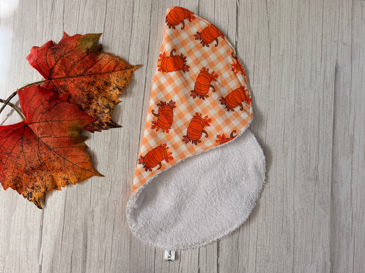 Cotton & Terry Towelling Baby Burping Cloth - Pumpkin Gingham￼