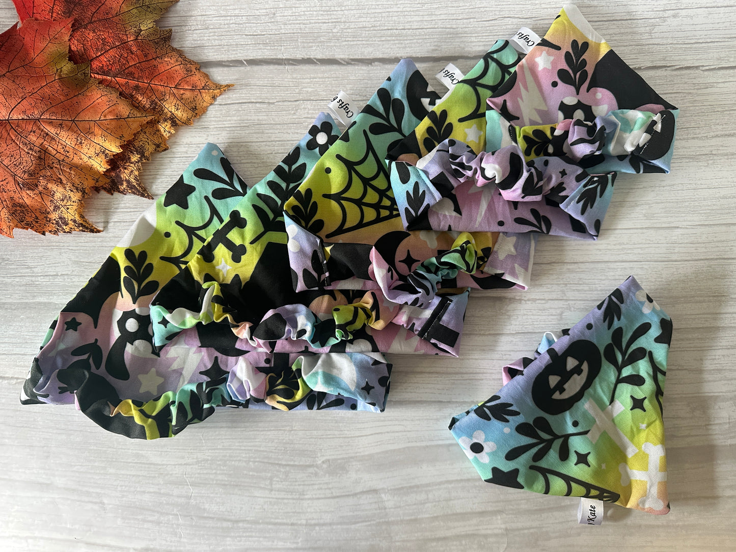 Cotton Pet Scrunchie Bandana - Spooky Rainbow